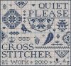 Quaker Sampler. Сross stitcher at work